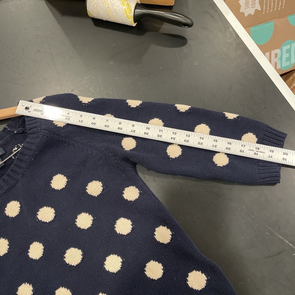 Women's Medium Navy Polka Dot Sweater 3/4 chunky Knit Twee Preppy academia - Picture 10 of 11